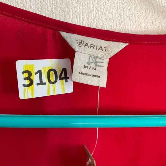 Ariat Top Women’s Medium Red Embellished SemiSheer Blouse Western Rodeo Cowgirl - Picture 8 of 13